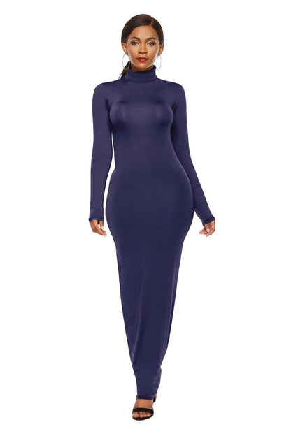 Schmales Maxikleid mit Stehkragen und langen Ärmeln