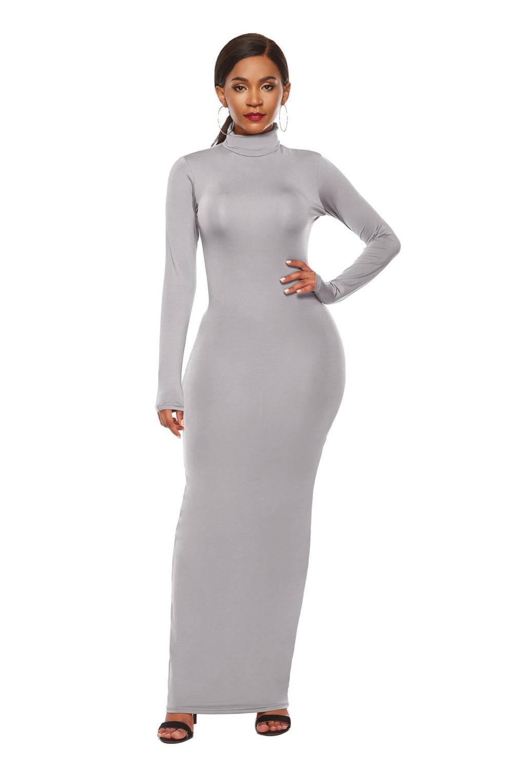 Schmales Maxikleid mit Stehkragen und langen Ärmeln