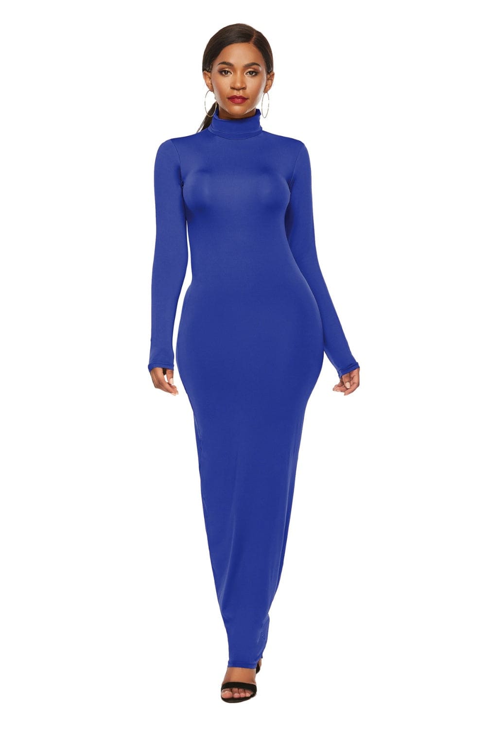 Schmales Maxikleid mit Stehkragen und langen Ärmeln