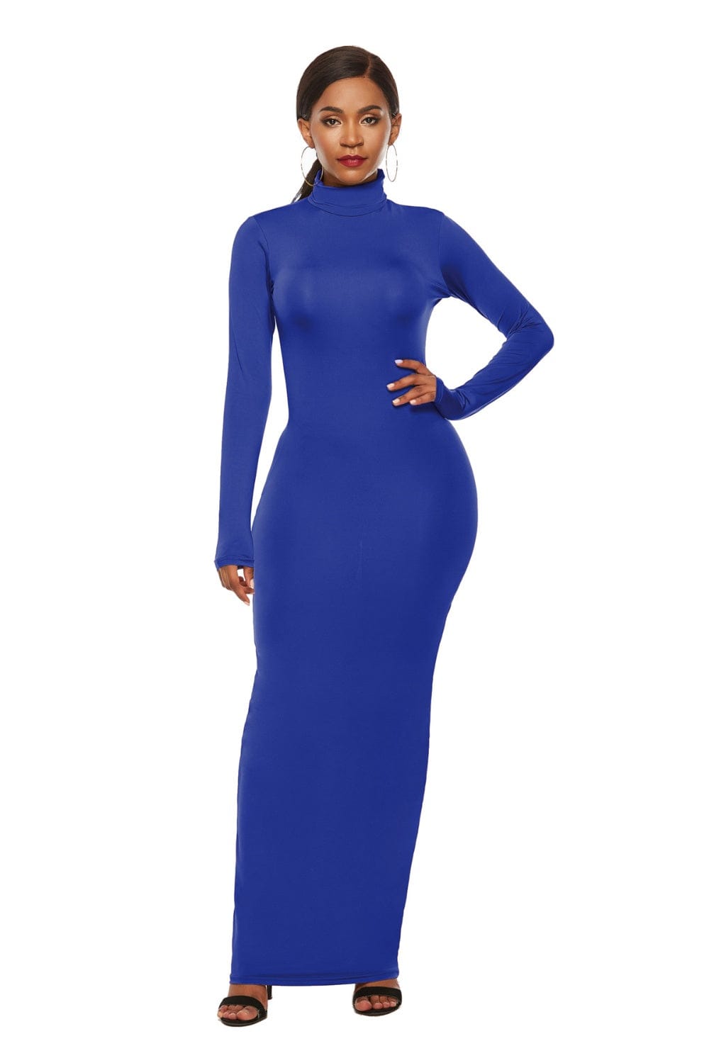 Schmales Maxikleid mit Stehkragen und langen Ärmeln
