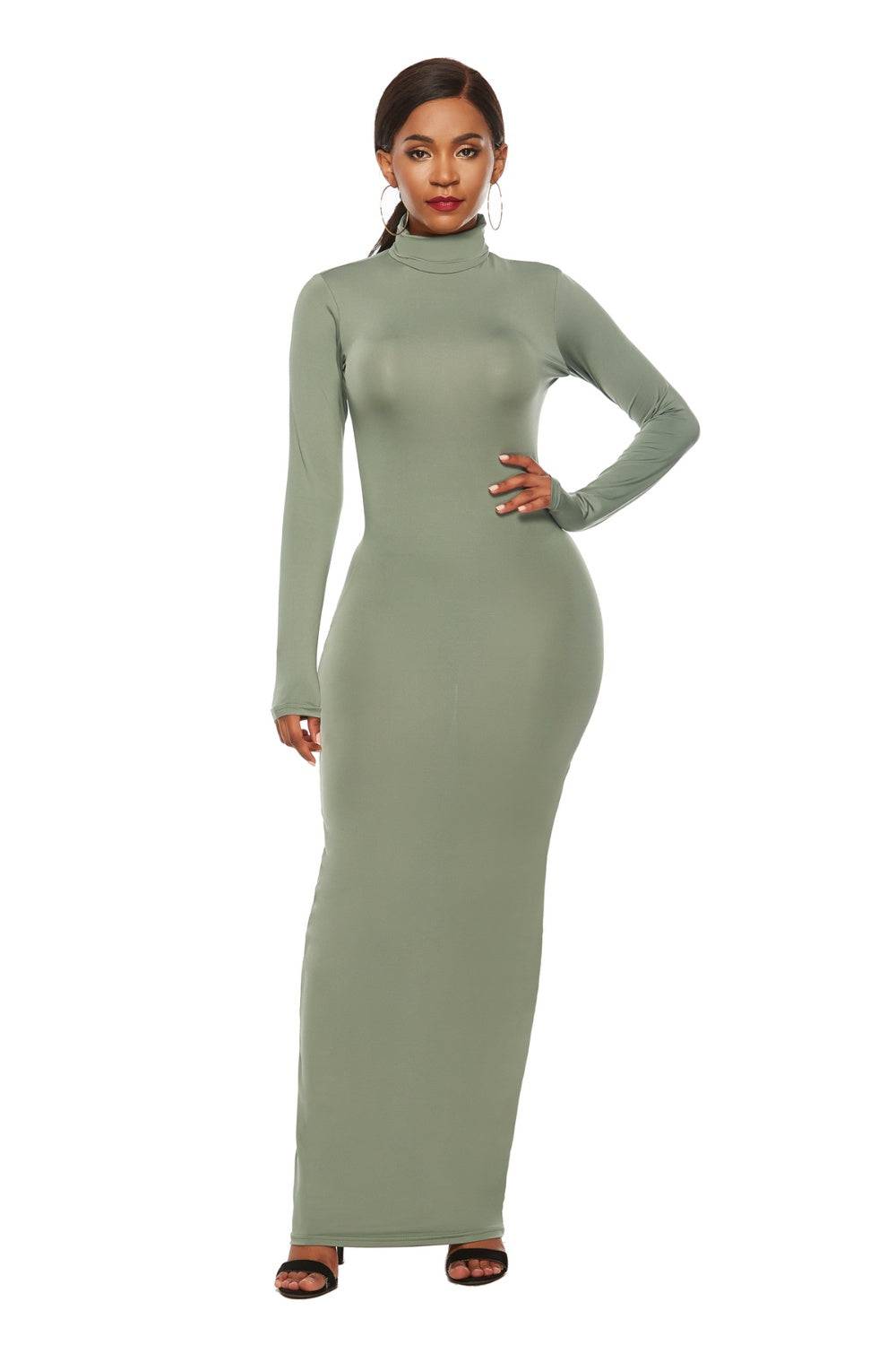 Schmales Maxikleid mit Stehkragen und langen Ärmeln