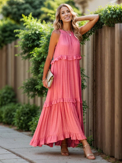 Ruffled Sleeveless Tiered Maxi Dress with Pockets - Siennasass