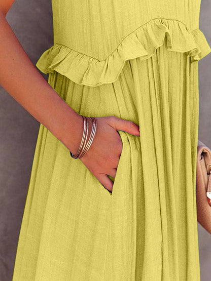 Ruffled Sleeveless Tiered Maxi Dress with Pockets - Siennasass