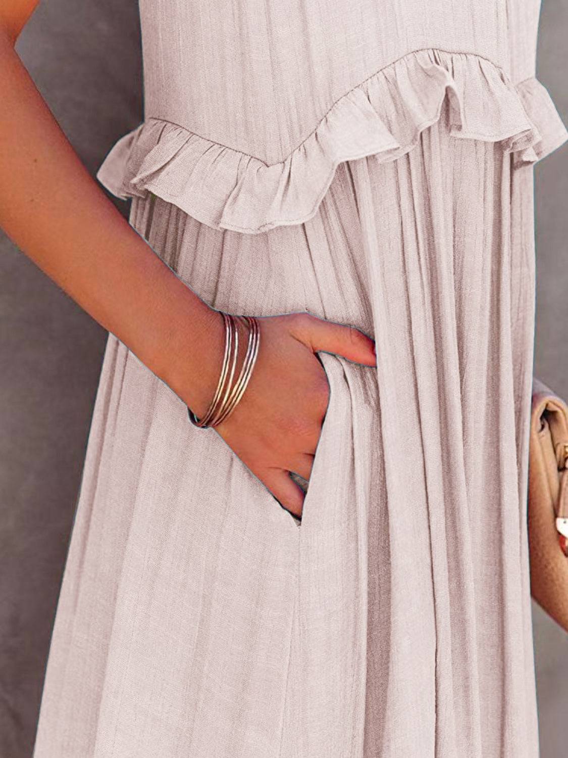 Ruffled Sleeveless Tiered Maxi Dress with Pockets - Siennasass