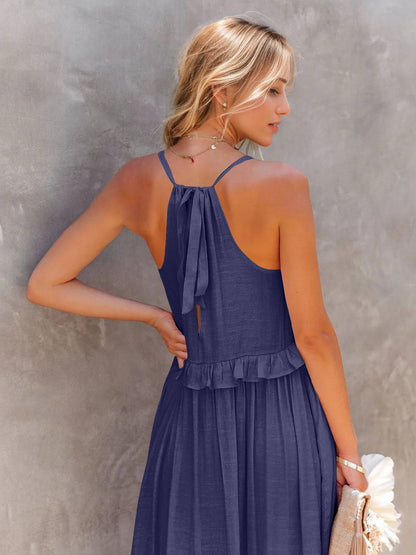Ruffled Sleeveless Tiered Maxi Dress with Pockets - Siennasass