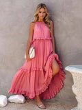 Ruffled Sleeveless Tiered Maxi Dress with Pockets - Siennasass