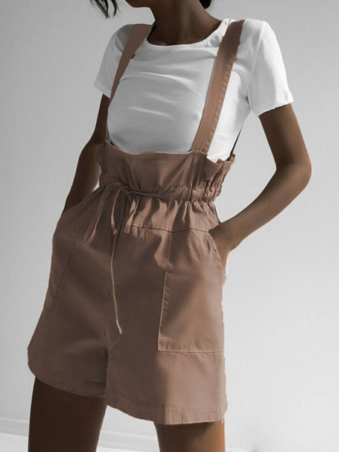Drawstring Wide Strap Overalls with Pockets - Siennasass