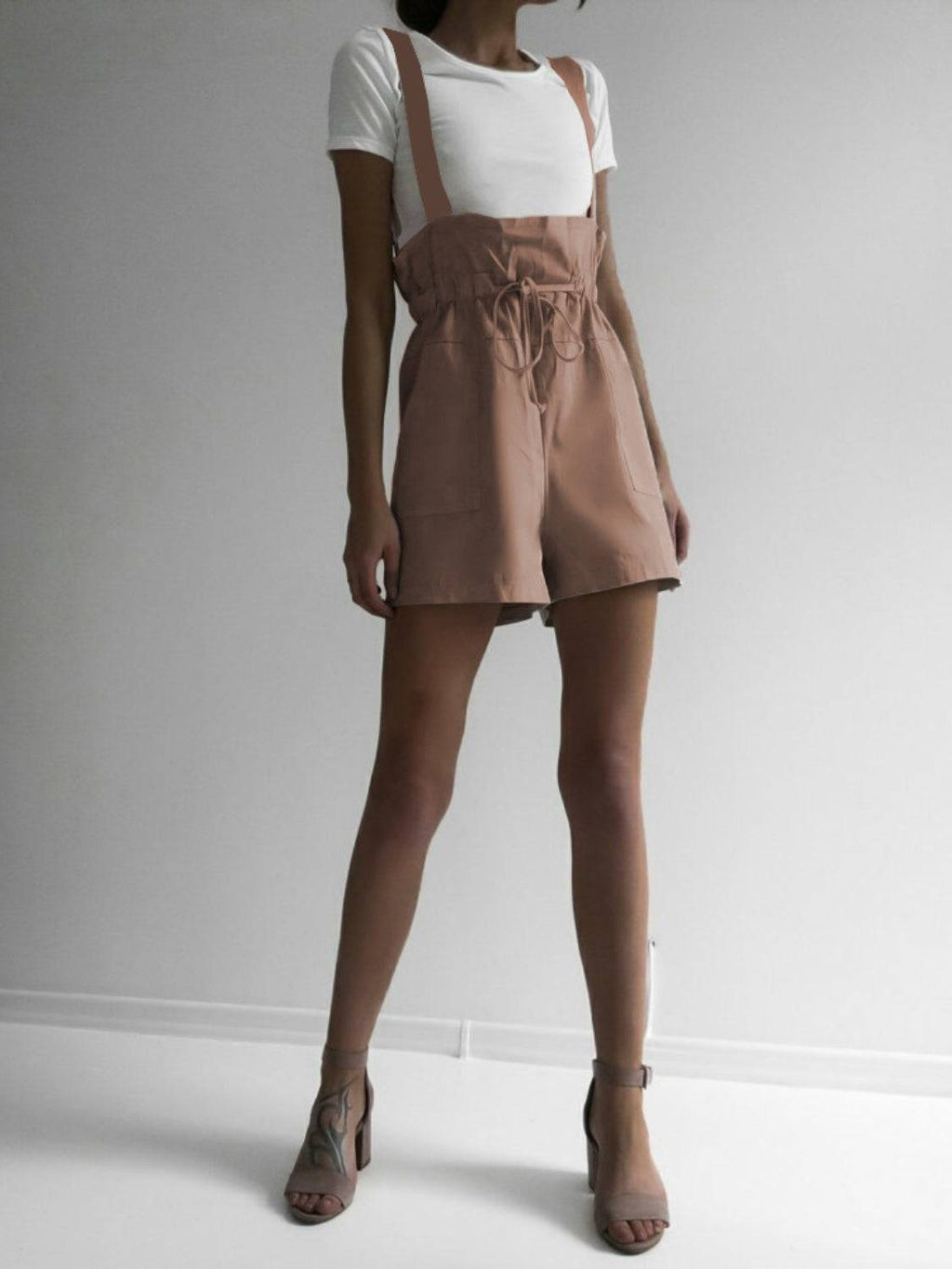 Drawstring Wide Strap Overalls with Pockets - Siennasass