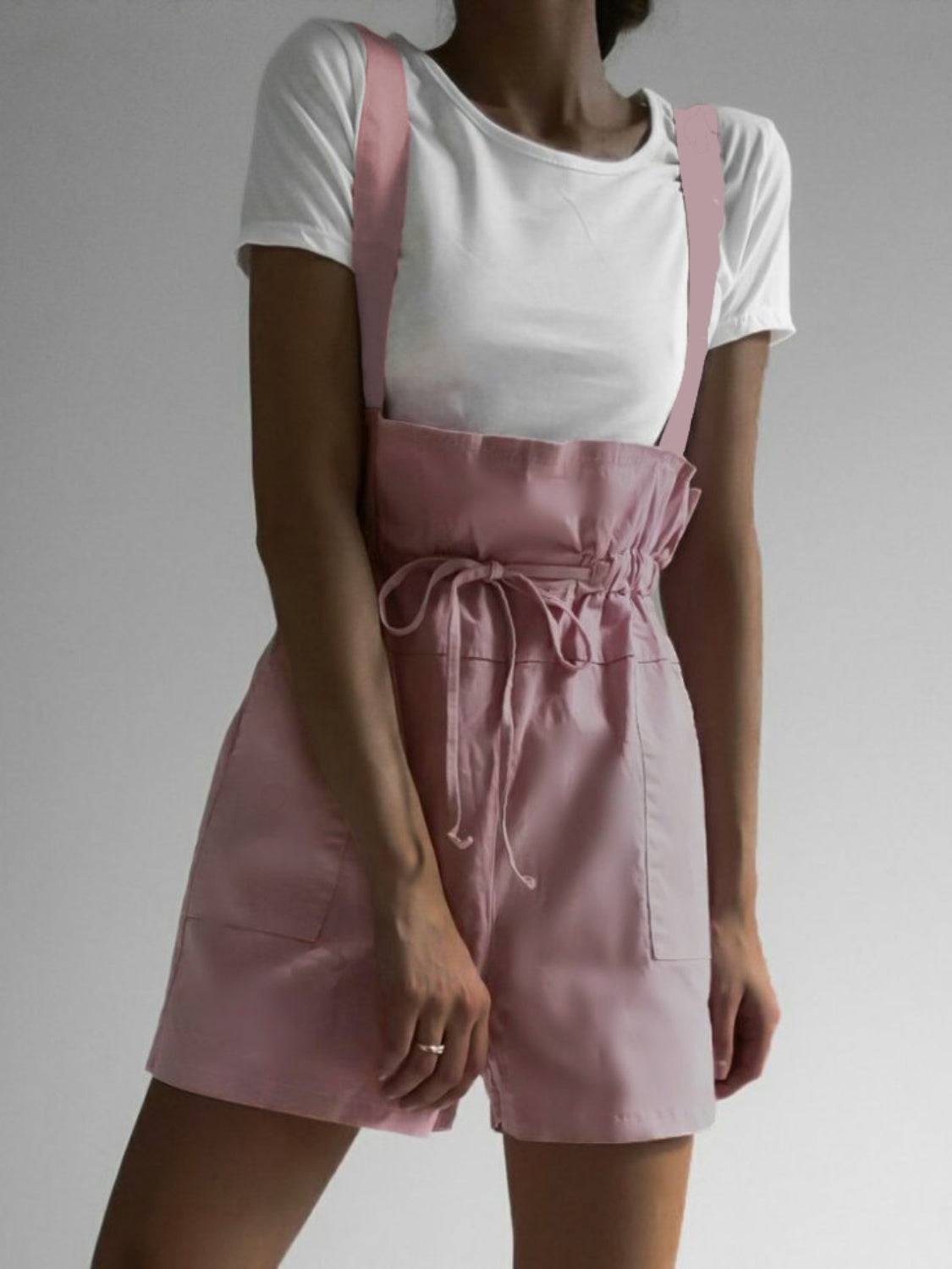 Drawstring Wide Strap Overalls with Pockets - Siennasass