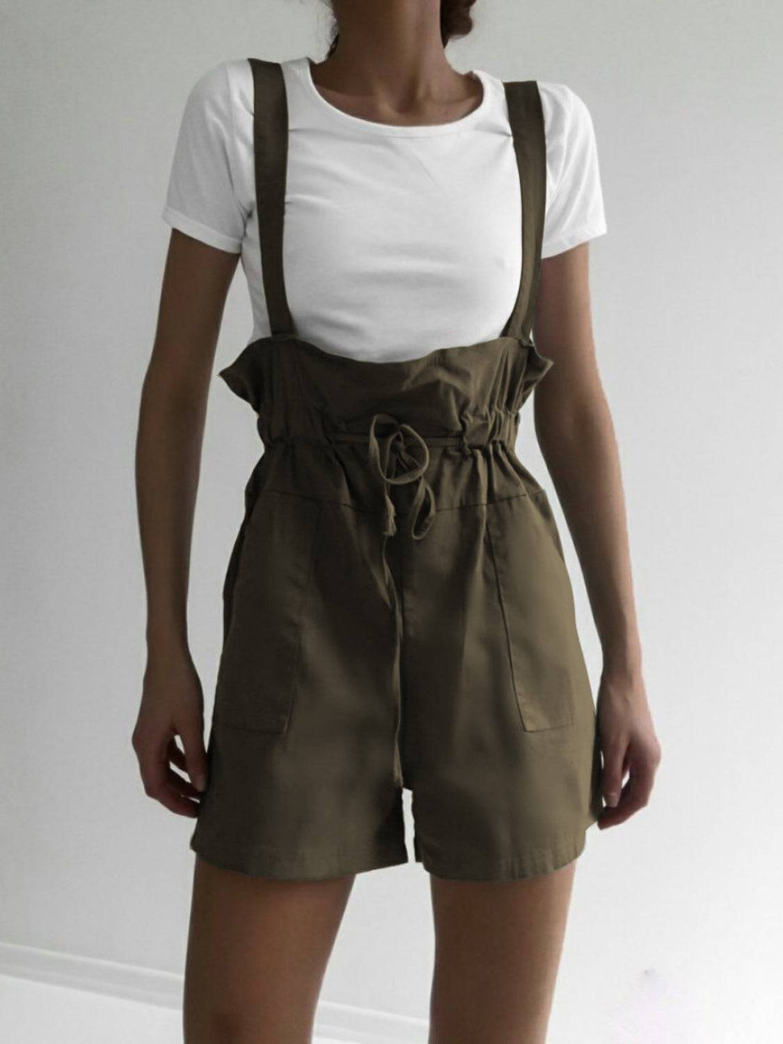 Drawstring Wide Strap Overalls with Pockets - Siennasass