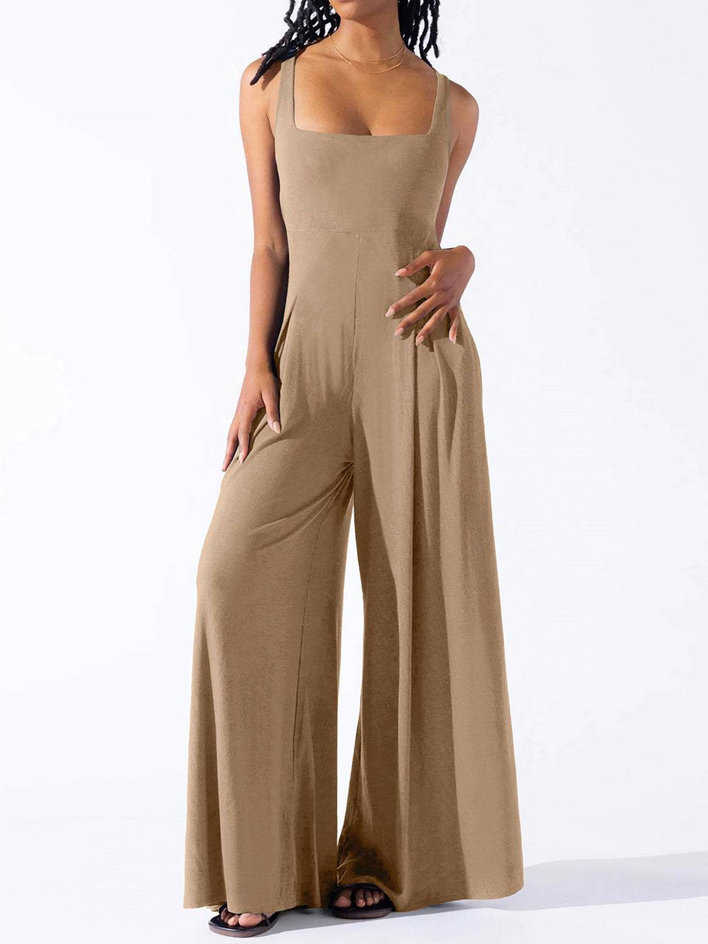 Square Neck Wide Strap Jumpsuit - Siennasass