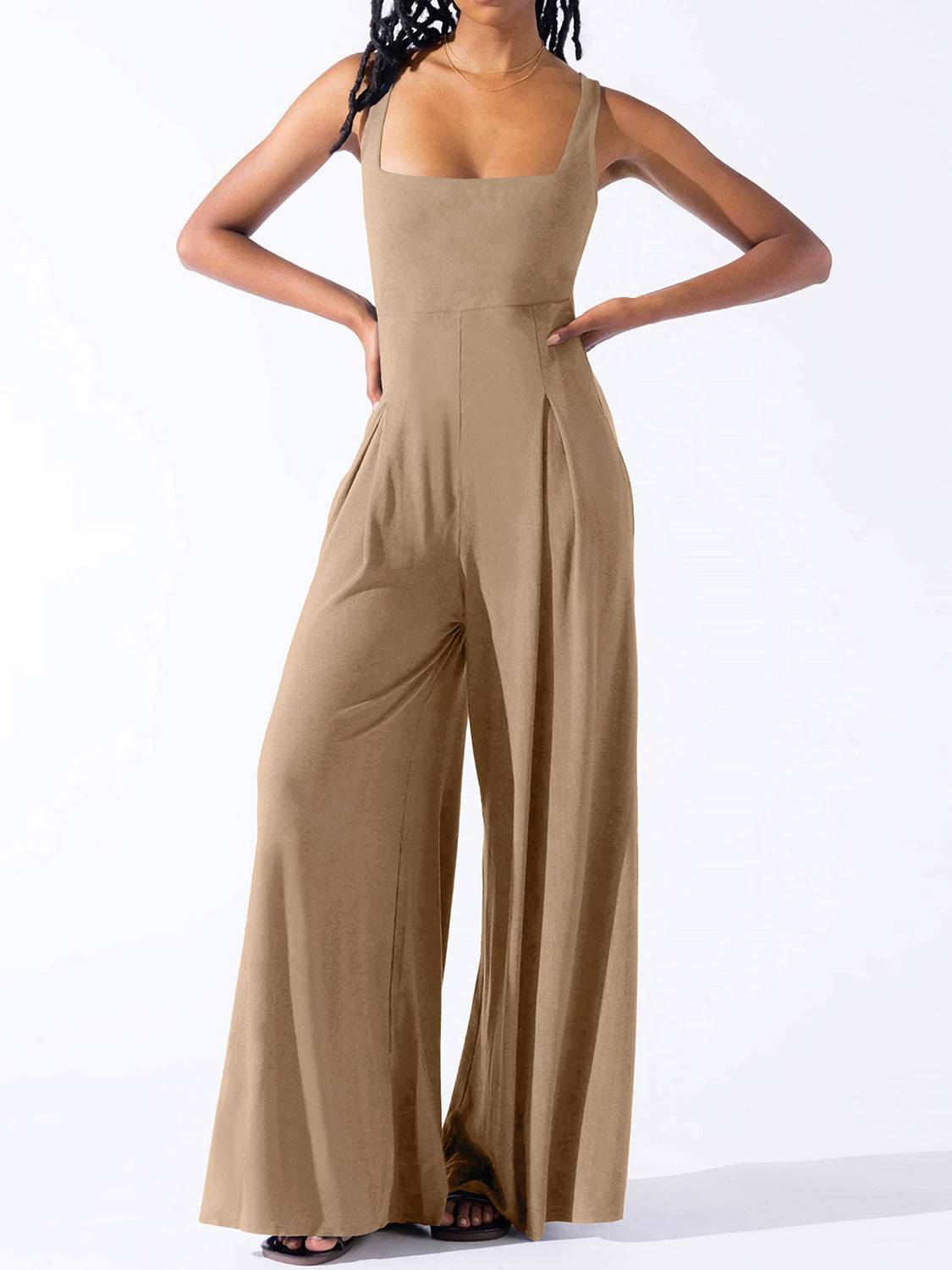 Square Neck Wide Strap Jumpsuit - Siennasass