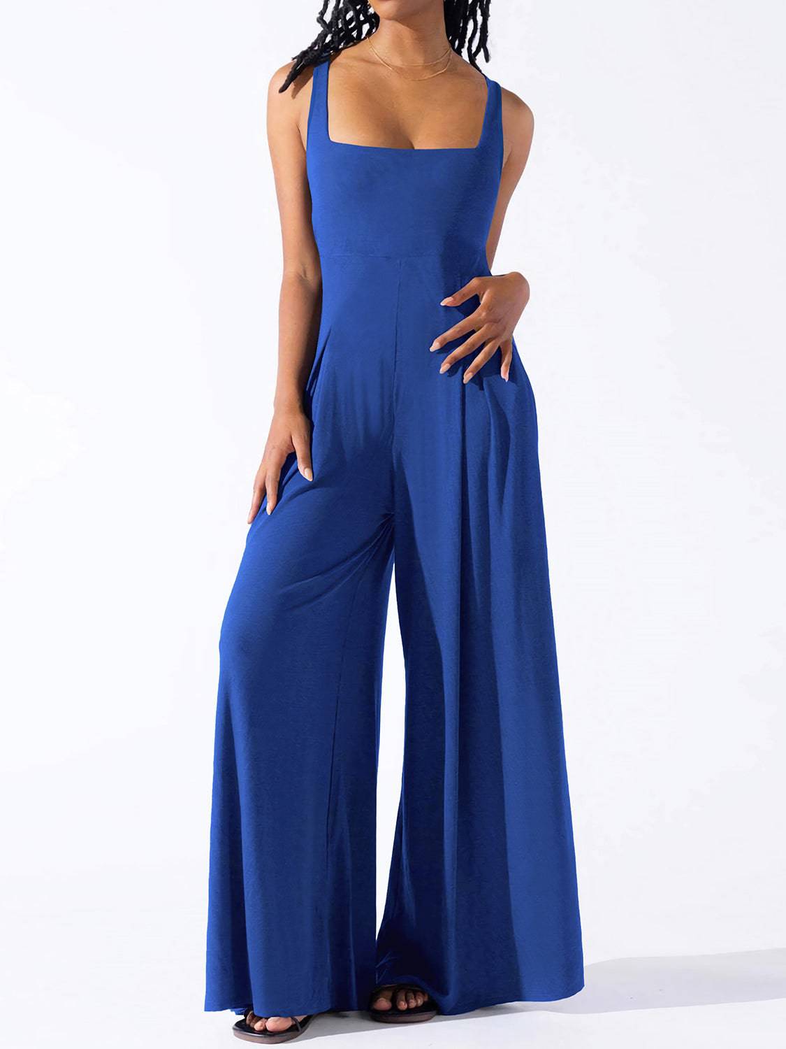 Square Neck Wide Strap Jumpsuit - Siennasass
