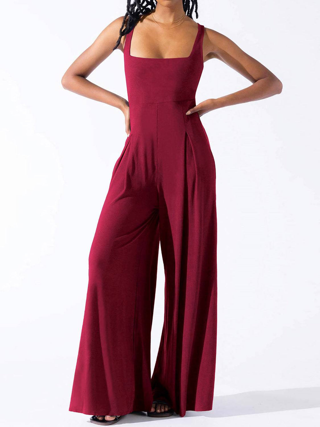 Square Neck Wide Strap Jumpsuit - Siennasass