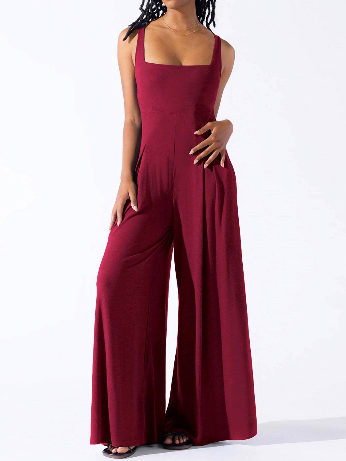 Square Neck Wide Strap Jumpsuit - Siennasass