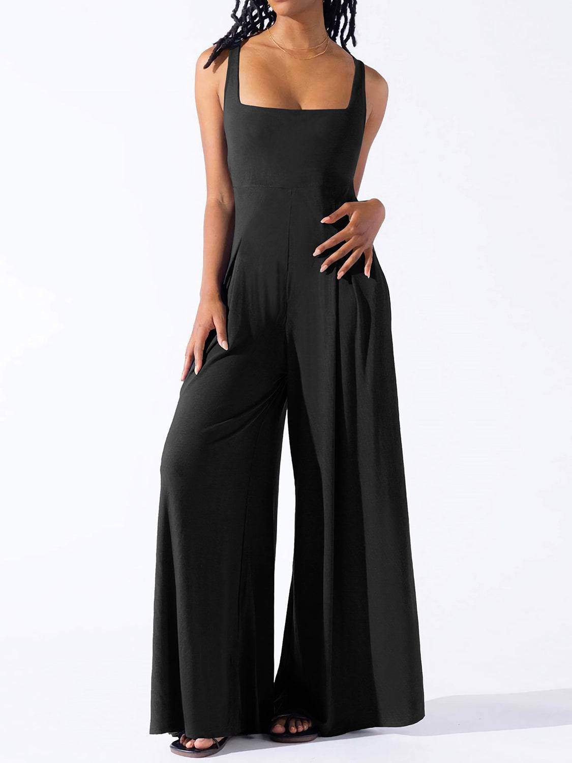 Square Neck Wide Strap Jumpsuit - Siennasass