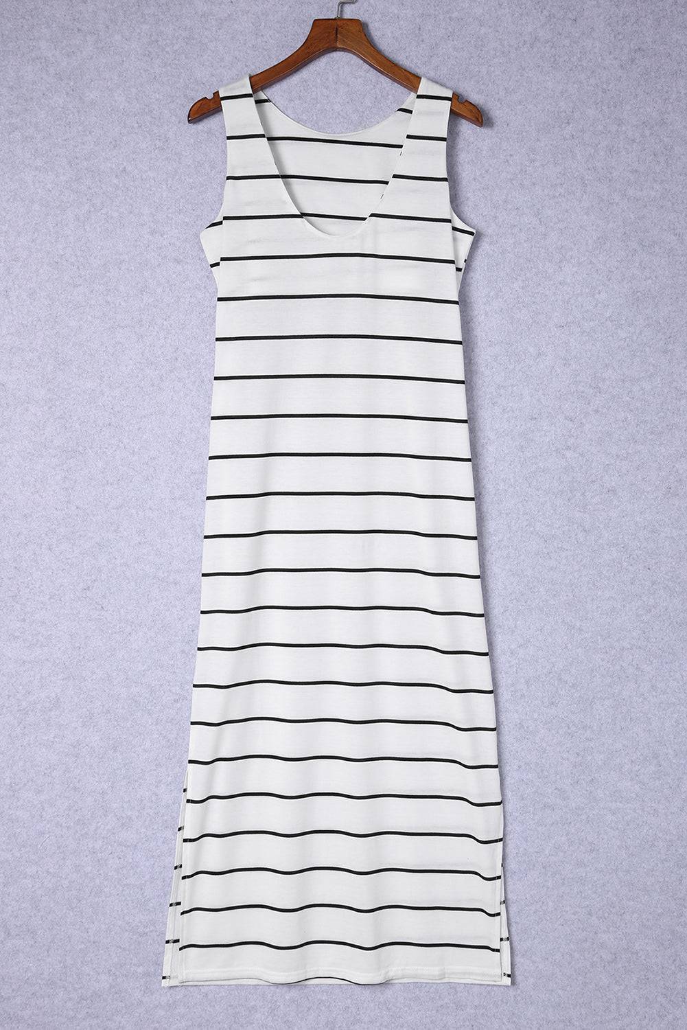 Striped Slit Sleeveless Maxi Dress - Siennasass