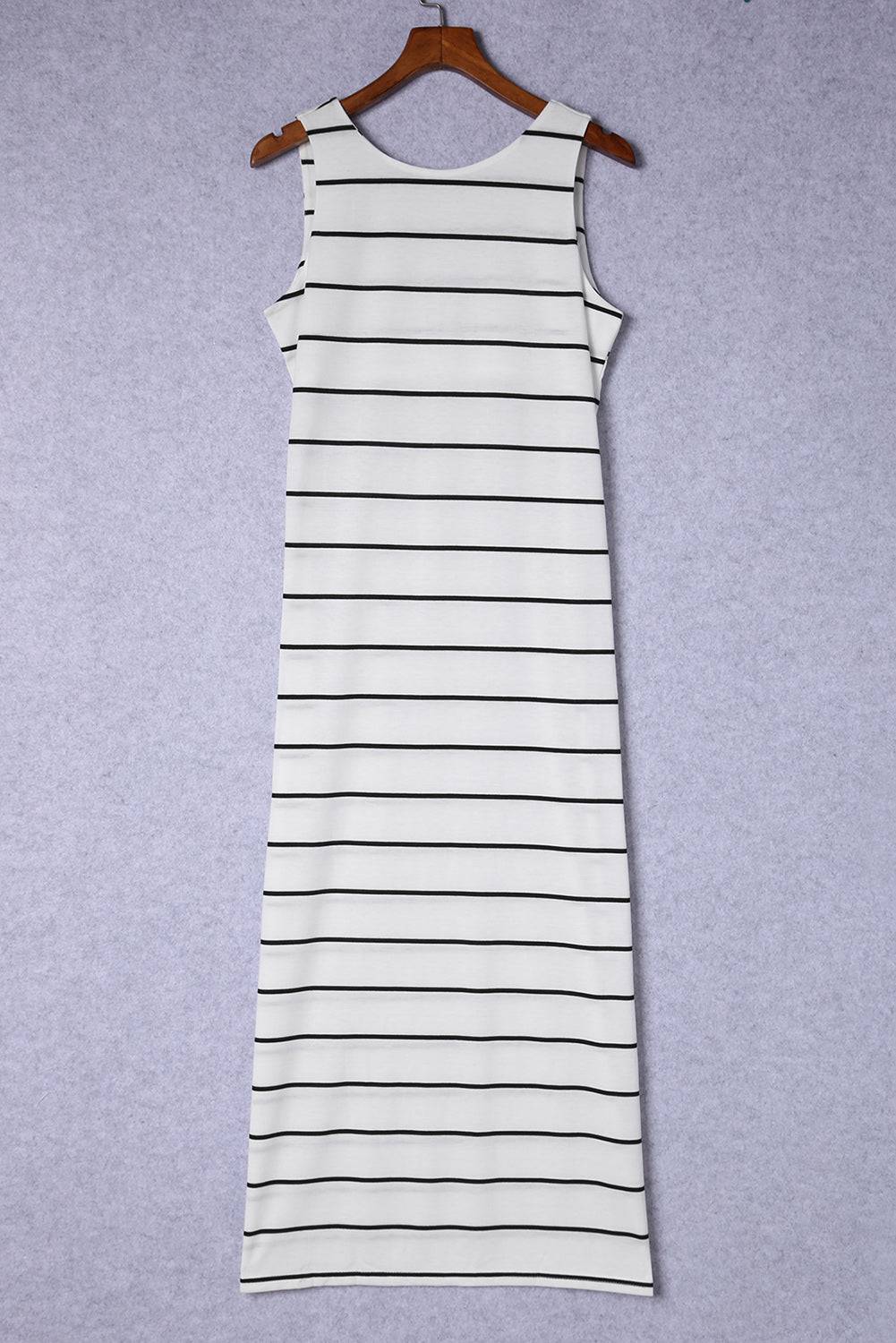 Striped Slit Sleeveless Maxi Dress - Siennasass