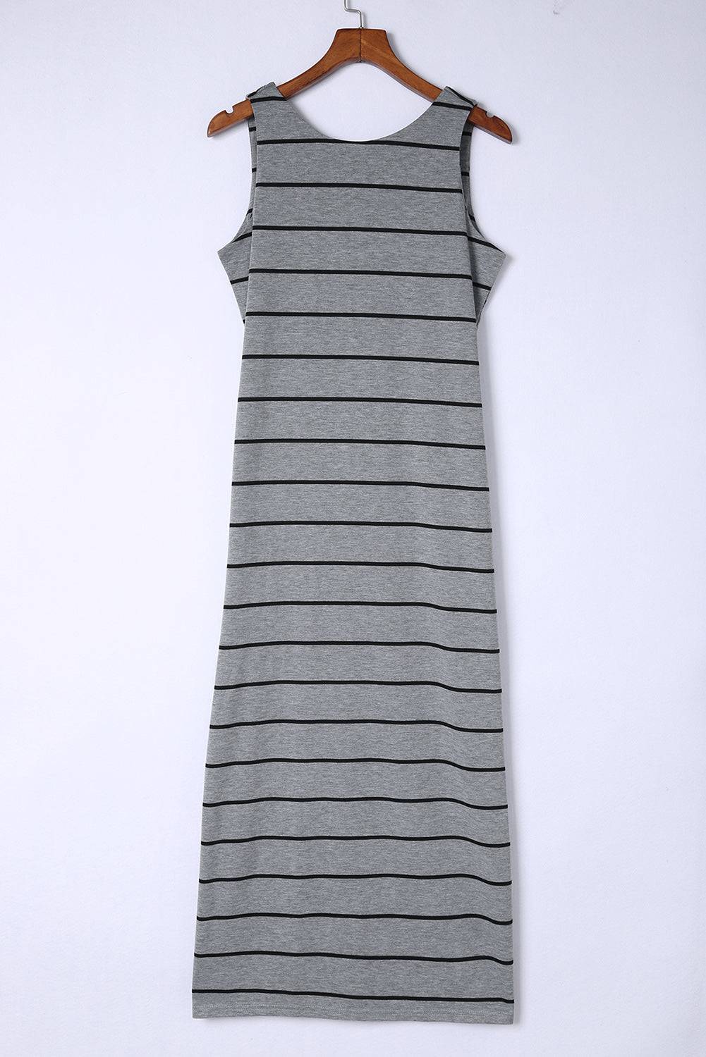 Striped Slit Sleeveless Maxi Dress - Siennasass