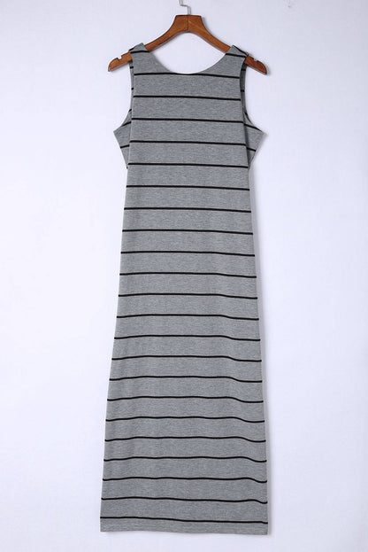 Striped Slit Sleeveless Maxi Dress - Siennasass