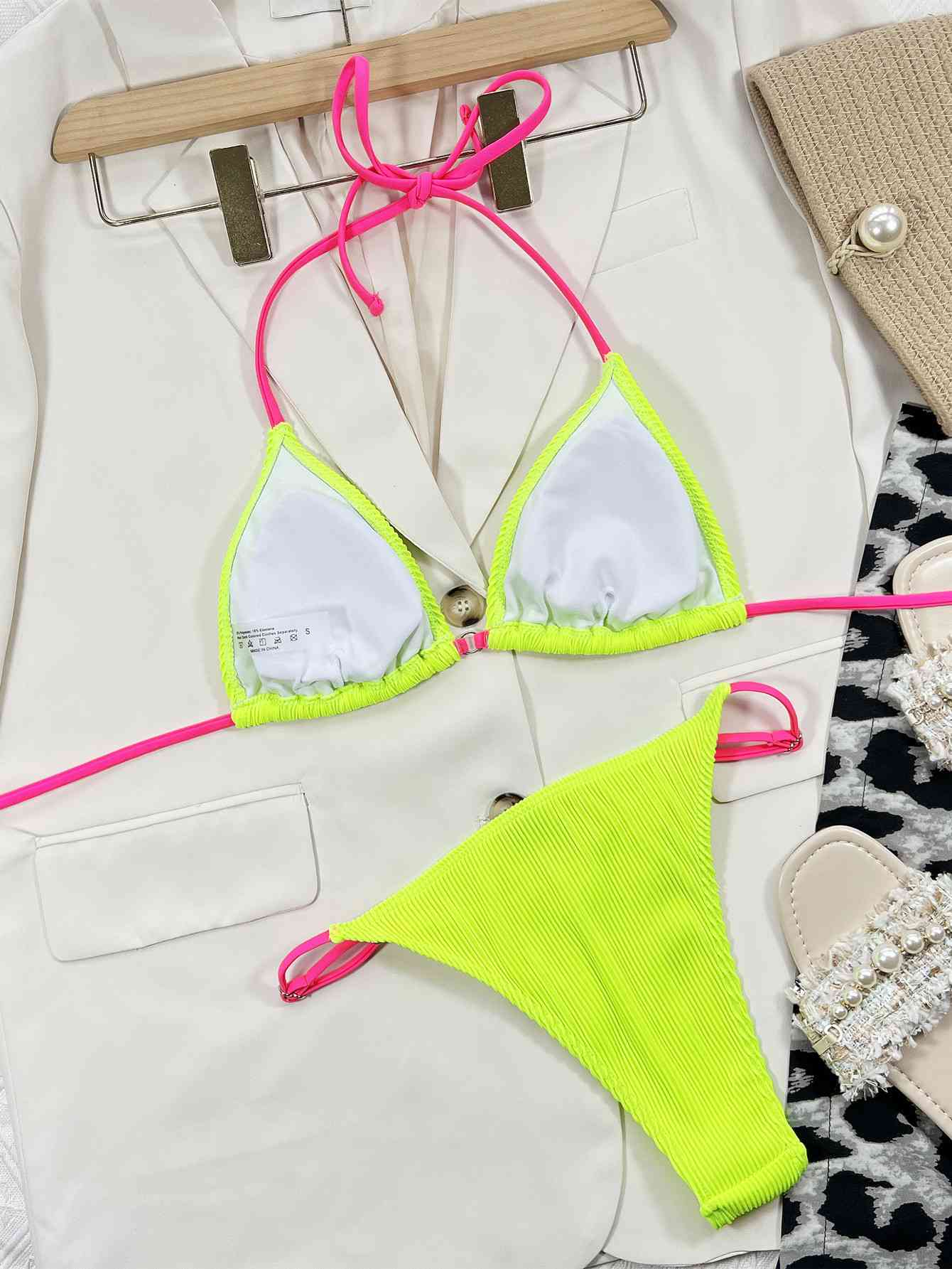 Ribbed Tie Back Bikini Set - Siennasass