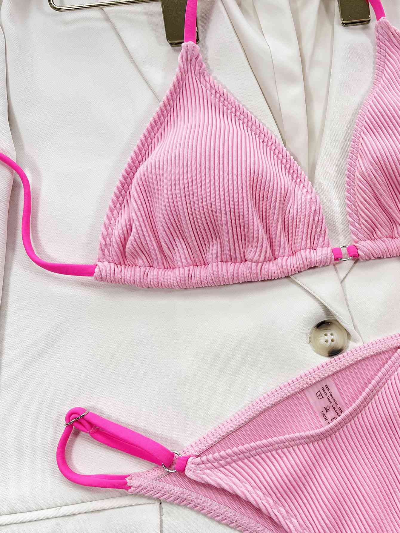 Ribbed Tie Back Bikini Set - Siennasass
