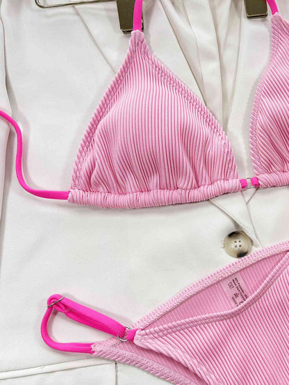 Ribbed Tie Back Bikini Set - Siennasass