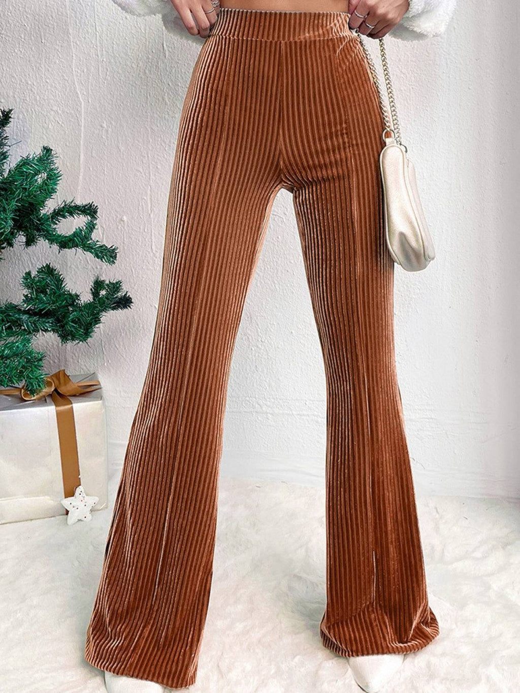 Ribbed High Waist Bootcut Pants - Siennasass