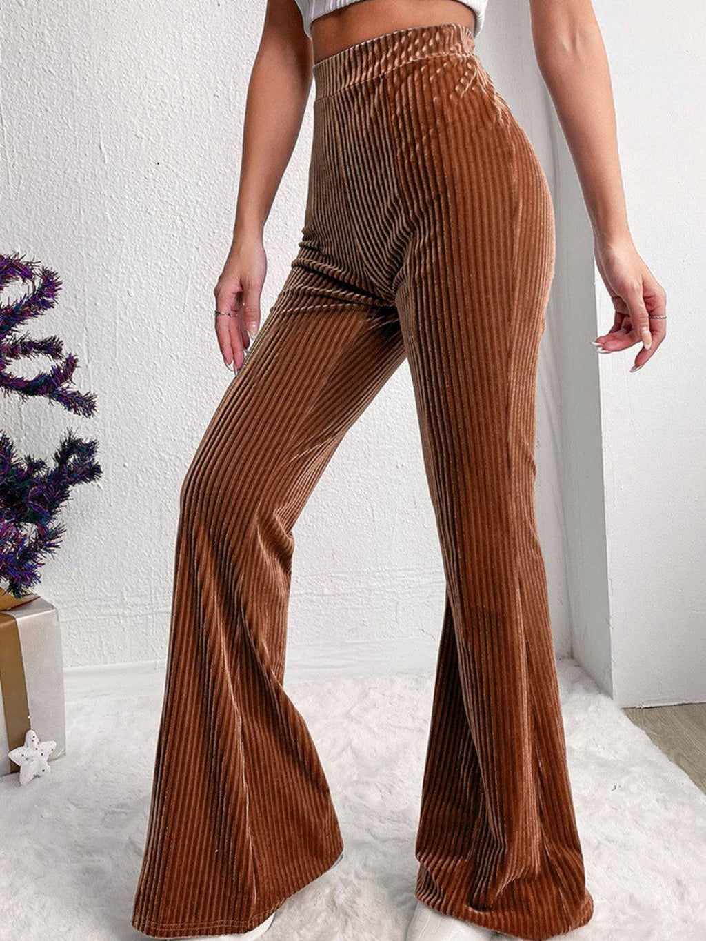 Ribbed High Waist Bootcut Pants - Siennasass