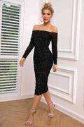 Long Sleeve Off-Shoulder Ruched Dress - Siennasass