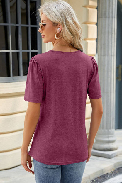 Ruched Round Neck Short Sleeve T-Shirt - Siennasass