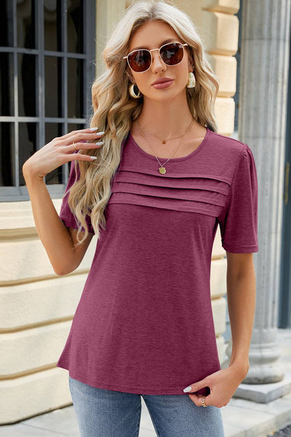 Ruched Round Neck Short Sleeve T-Shirt - Siennasass