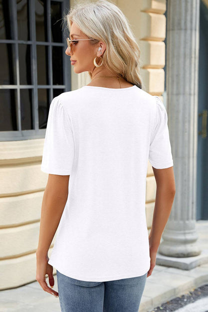 Ruched Round Neck Short Sleeve T-Shirt - Siennasass