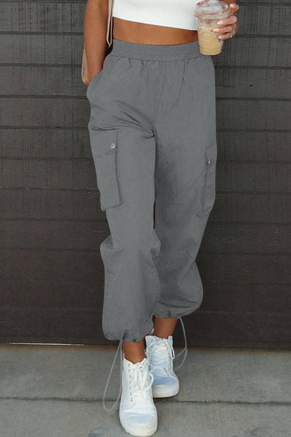 Drawstring Elastic Waist Pants with Pockets - Siennasass