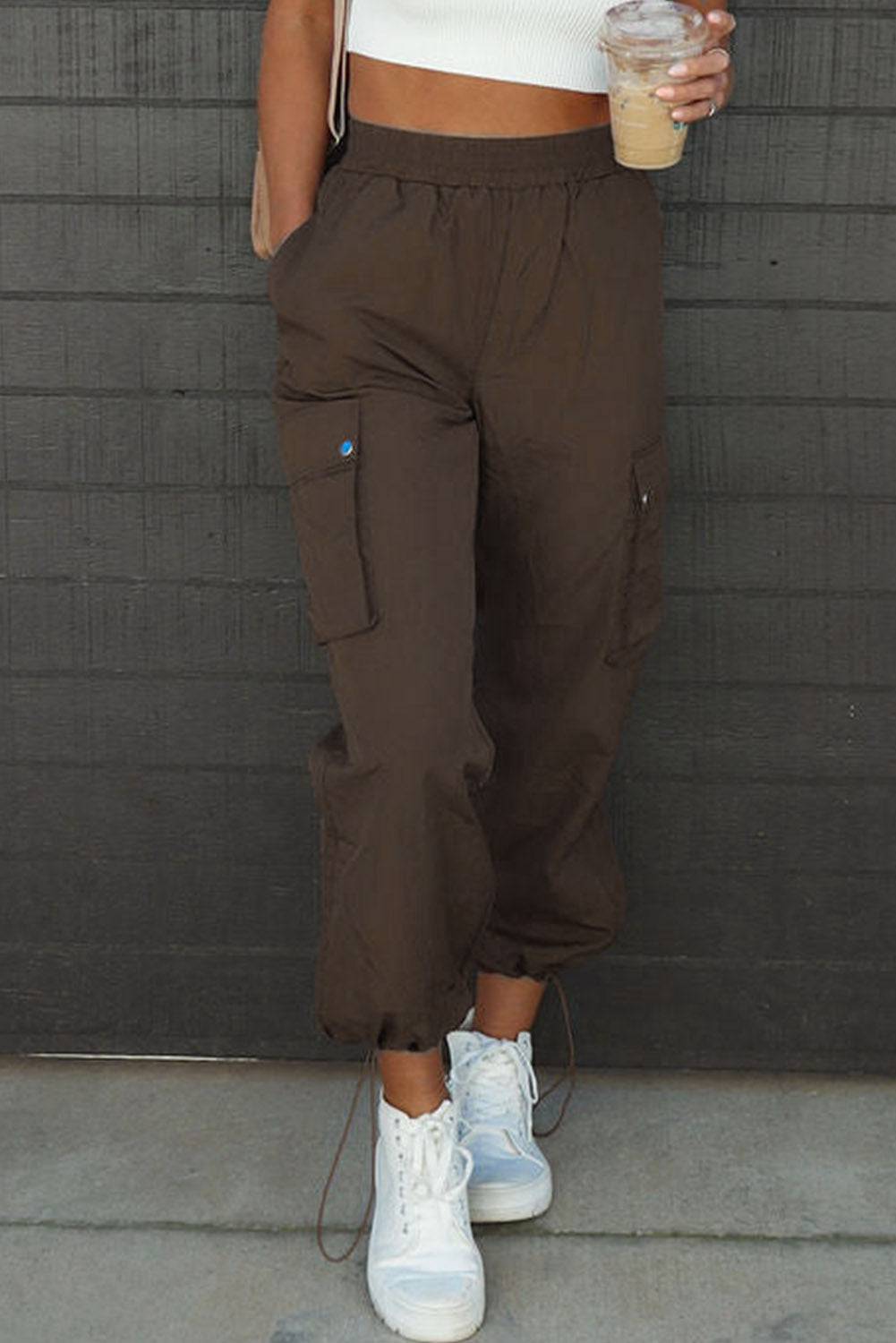 Drawstring Elastic Waist Pants with Pockets - Siennasass