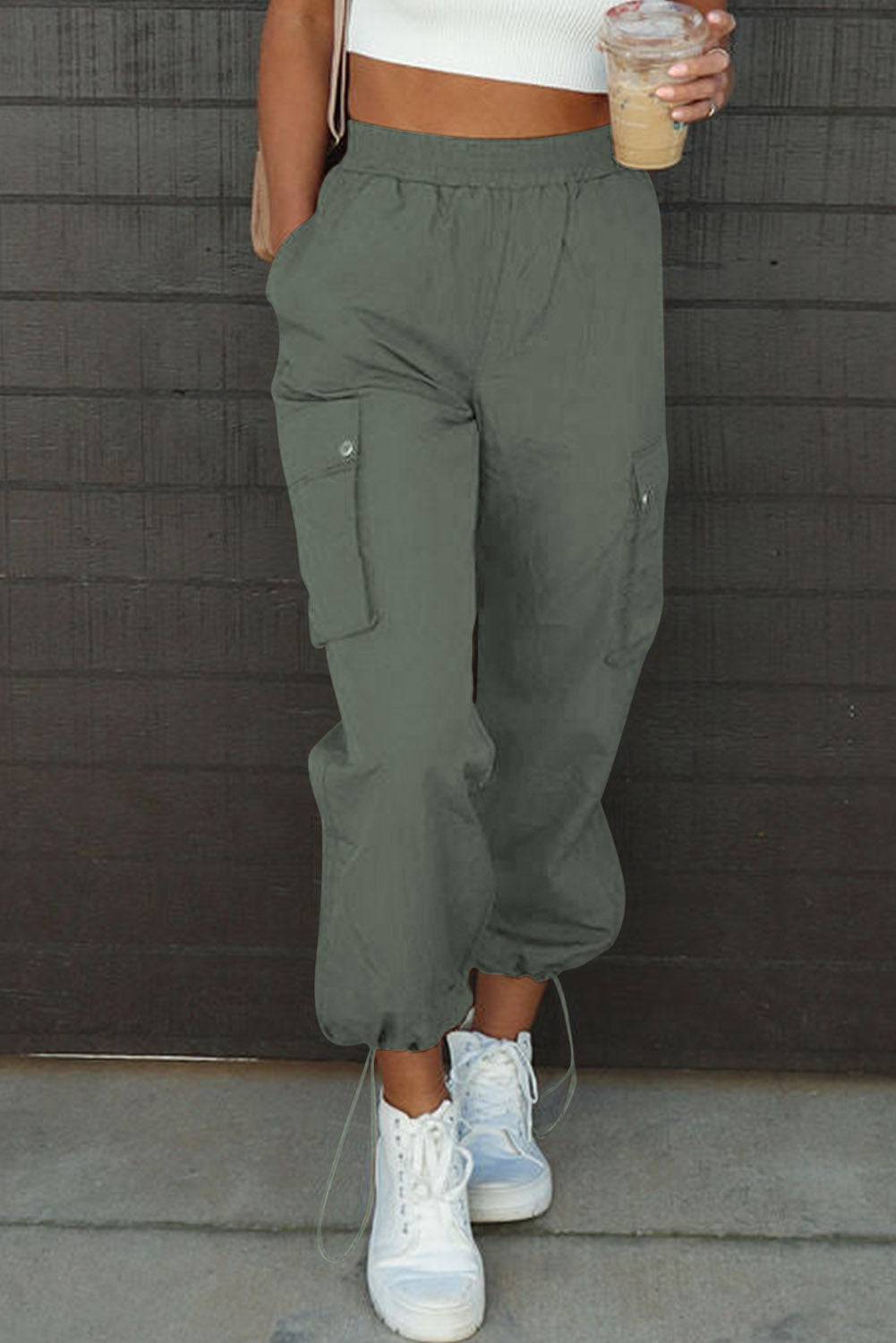 Drawstring Elastic Waist Pants with Pockets - Siennasass