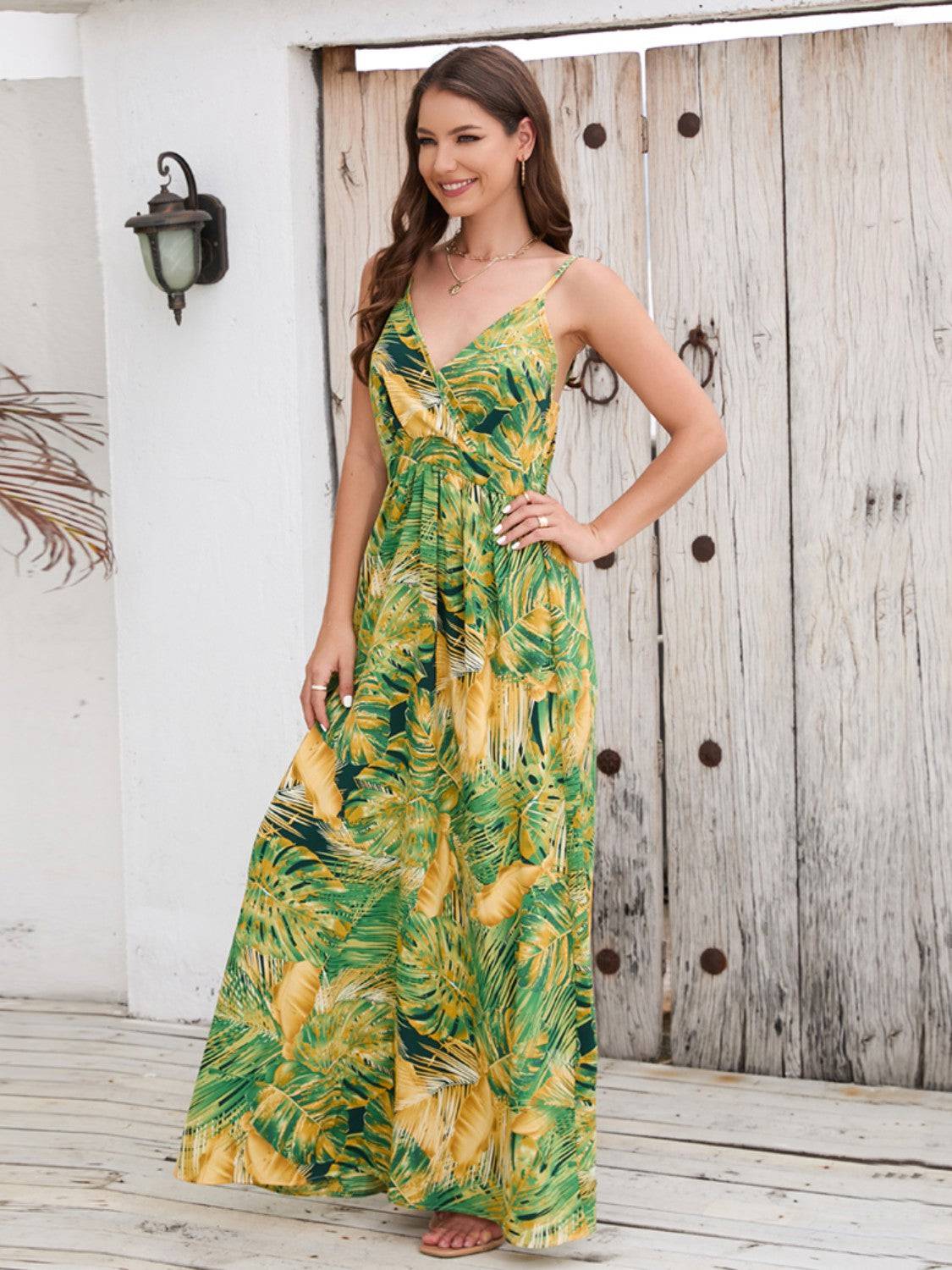 Printed Surplice Spaghetti Strap Dress - Siennasass
