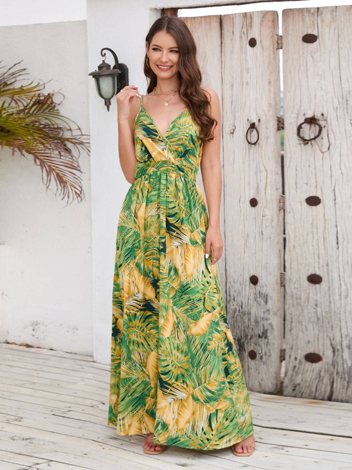 Printed Surplice Spaghetti Strap Dress - Siennasass
