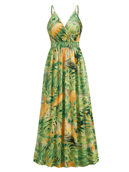 Printed Surplice Spaghetti Strap Dress - Siennasass