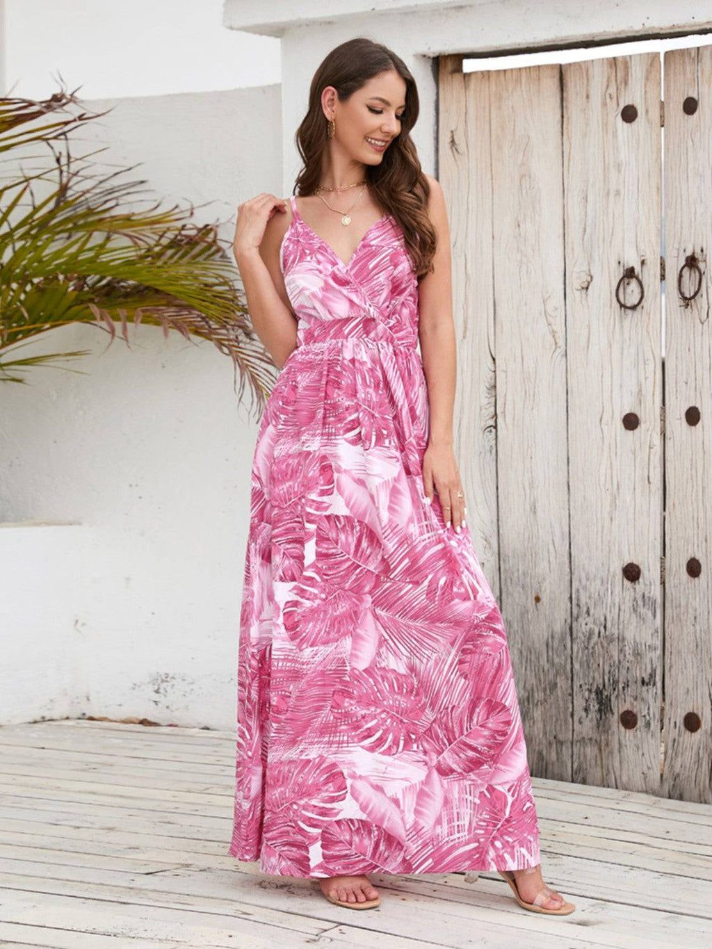 Printed Surplice Spaghetti Strap Dress - Siennasass