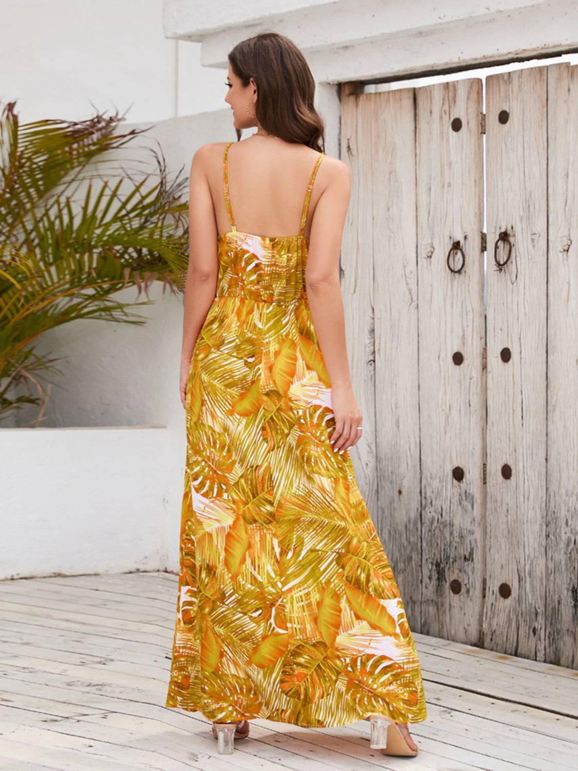 Printed Surplice Spaghetti Strap Dress - Siennasass