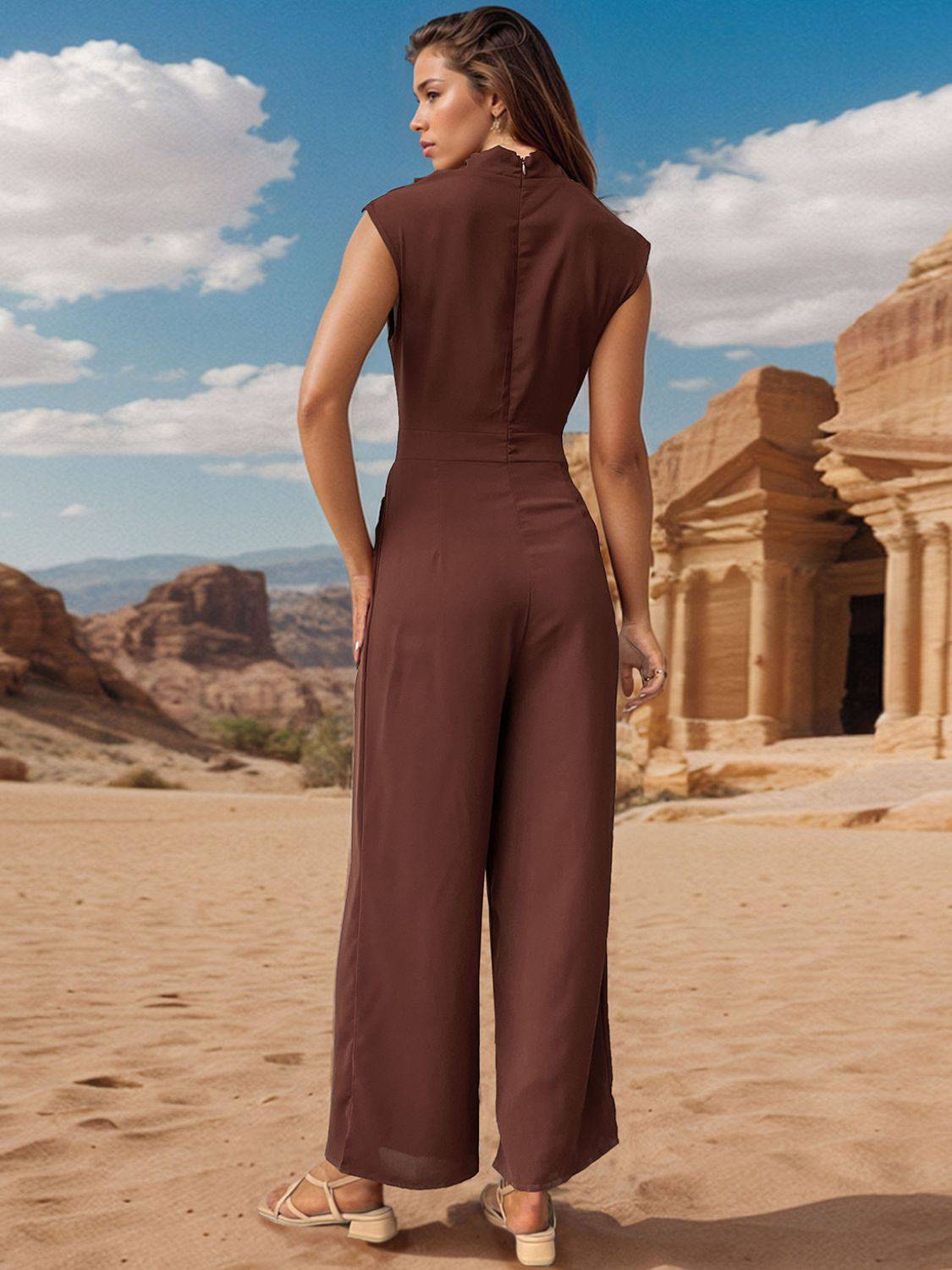 Ruched Mock Neck Sleeveless Jumpsuit - Siennasass