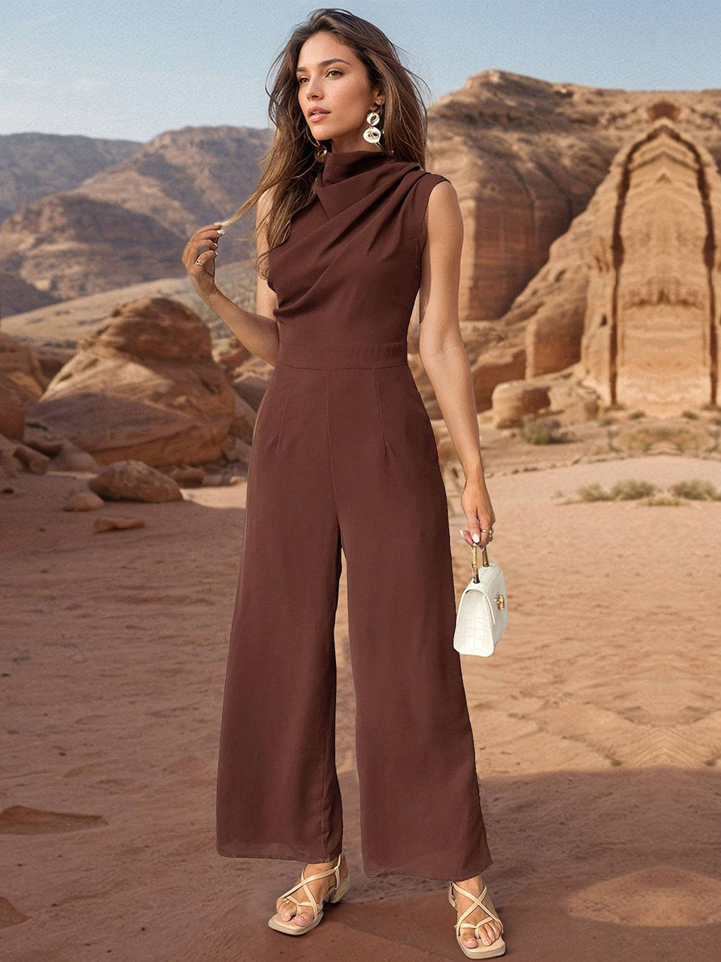 Ruched Mock Neck Sleeveless Jumpsuit - Siennasass
