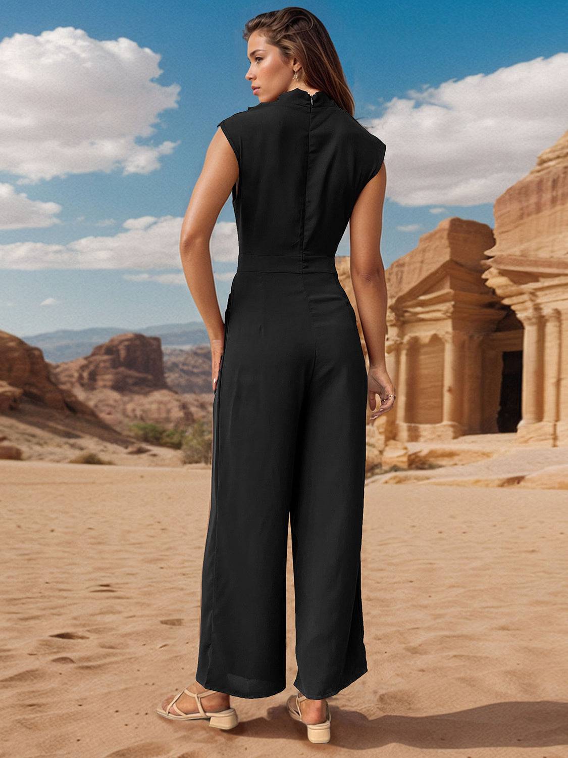 Ruched Mock Neck Sleeveless Jumpsuit - Siennasass