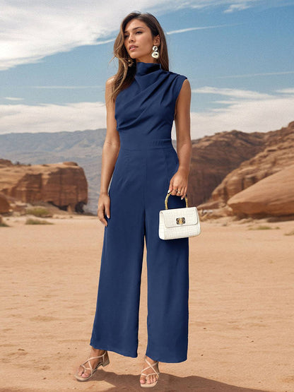 Ruched Mock Neck Sleeveless Jumpsuit - Siennasass