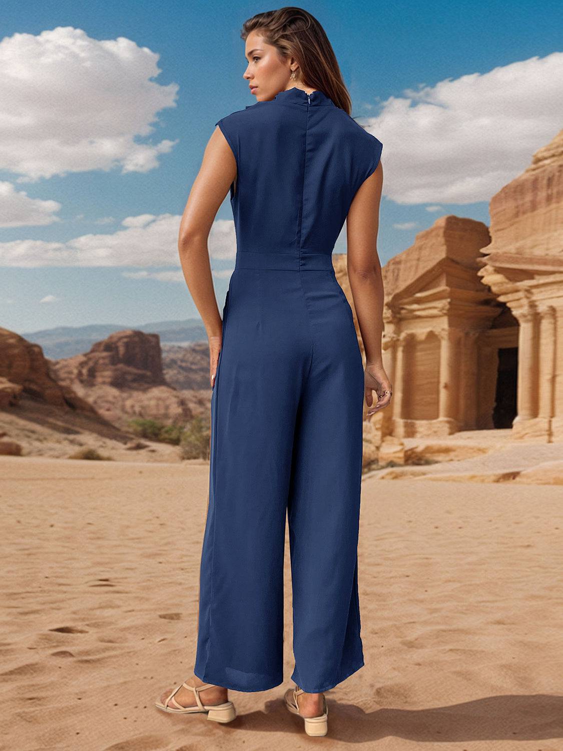 Ruched Mock Neck Sleeveless Jumpsuit - Siennasass