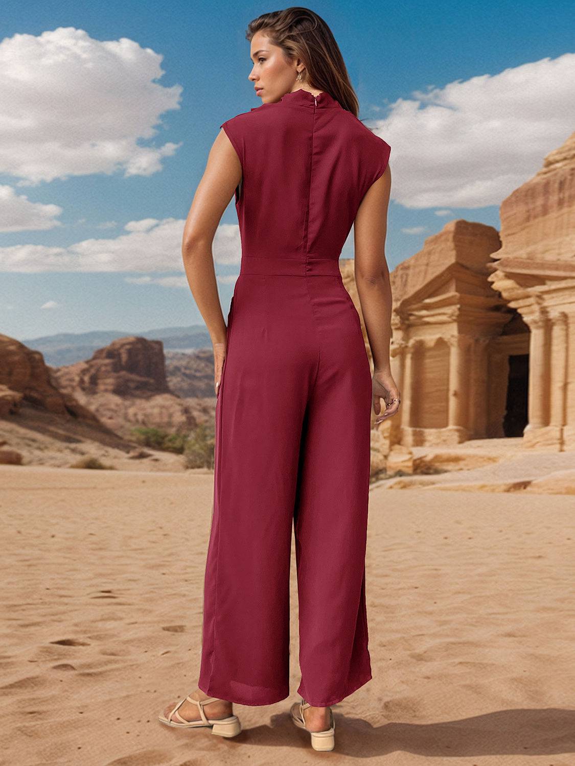 Ruched Mock Neck Sleeveless Jumpsuit - Siennasass