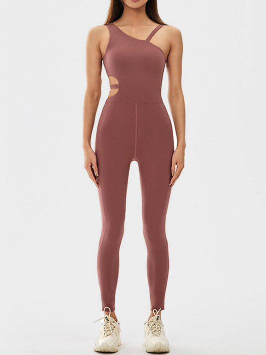Cutout Asymmetrical Neck Active Jumpsuit - Siennasass