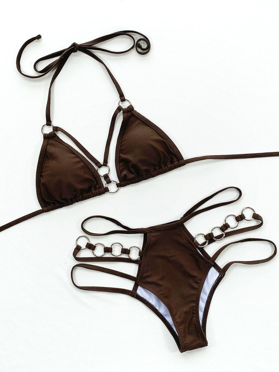 Cutout Halter Neck Two-Piece Bikini Set - Siennasass