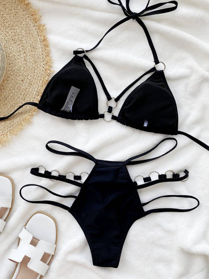 Cutout Halter Neck Two-Piece Bikini Set - Siennasass